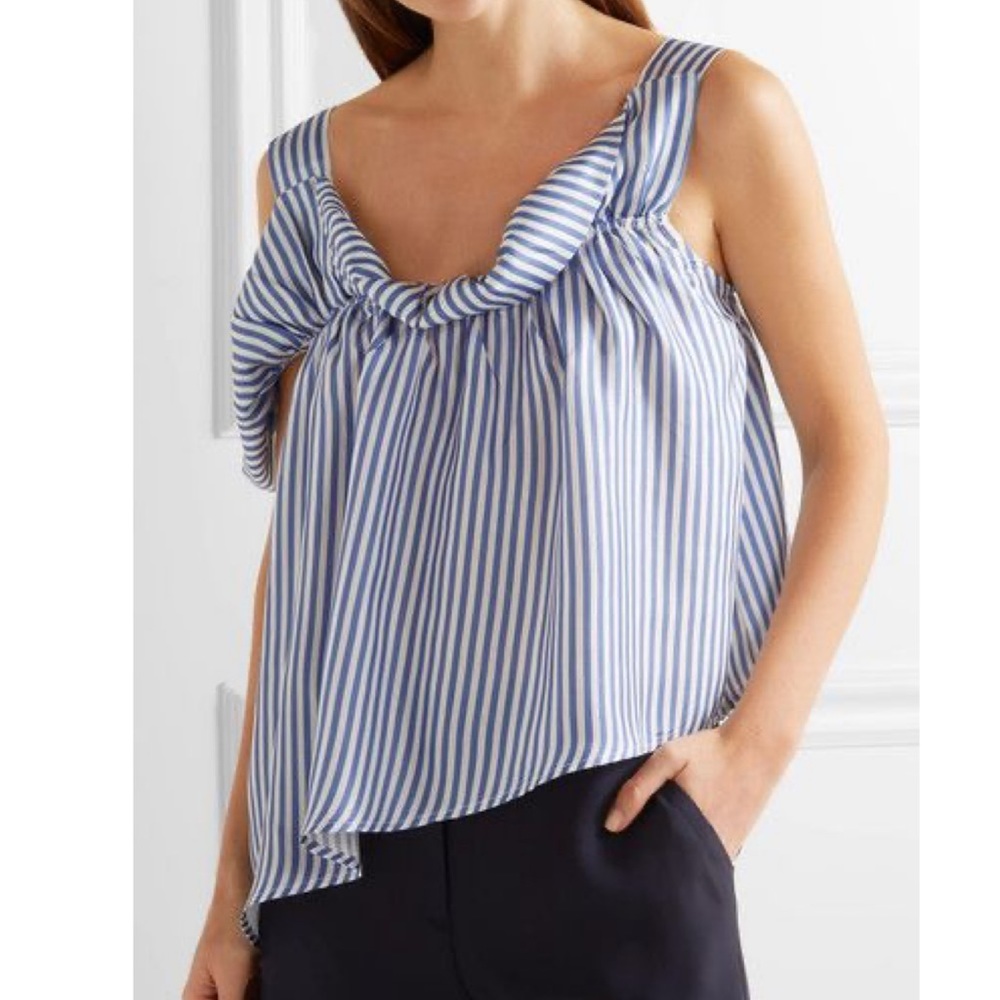 Paper London flute asymmetric striped silk blouse